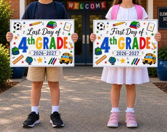 First and Last Day 4th Grade Sign, Colorful School Photo Prop (Instant Download)