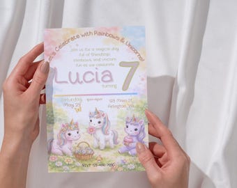 Magical Unicorn Birthday Invitation | Pastel Rainbow Party Invite (Digital Download)