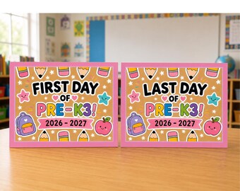First and Last Day Pre-K3 Sign, Colorful School Photo Prop (11x14 Instant Download)