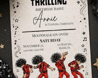 Thriller Birthday Invitation, Moonwalk Party, Editable Canva Template (Digital Download)