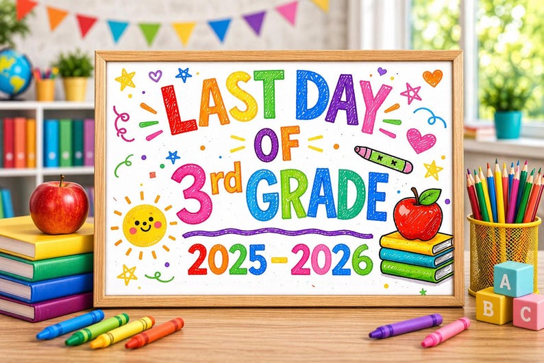 Last Day of 3rd Grade Sign, Colorful End of School Photo Prop (instant ...