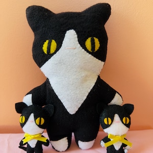 Fleece Black & White Tuxedo Stuffed Cat  - 11 inch tall