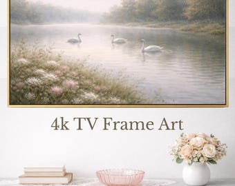 Cornice TV digitale Swan Digital Art Display Download File Samsung Screensaver Design da parete per soggiorno Natura Uccello Lago Paesaggio Pittura Galleria Wal