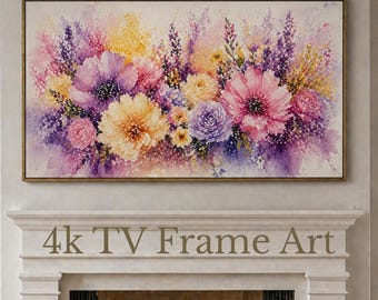 Samsung Frame Art Watercolor Flowers Large Blooms Botanical Print Digital Download Living Room Wall Gift Bedroom Artwork Floral Painting 4k