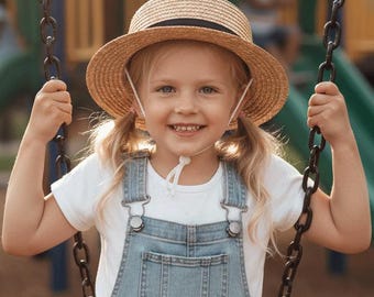 Chapéu de palha artesanal infantil para proteção solar na praia, ideal para meninos e meninas, perfeito para viagens e atividades ao ar livre. Um presente fofo para crianças!