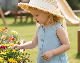 Floral White Straw Sun Hat: Baby Toddler Lilac Flower  display picture 1