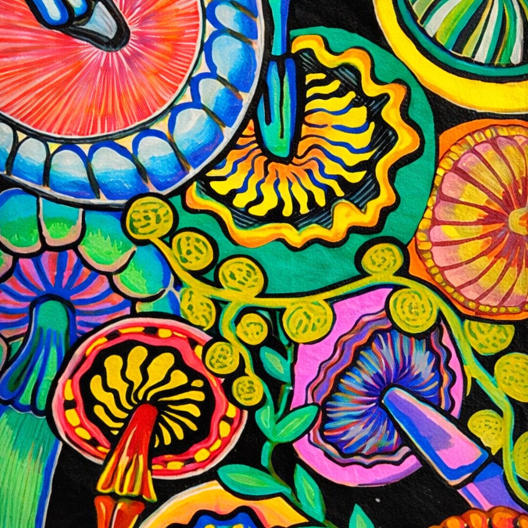 Colorful Psychedelic Mushroom Art Print || Trippy Wall Decor || Neon ...