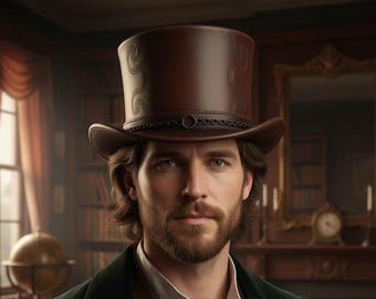 Brown Leather Steampunk Top Hat | Victorian Gothic Cosplay Accessory