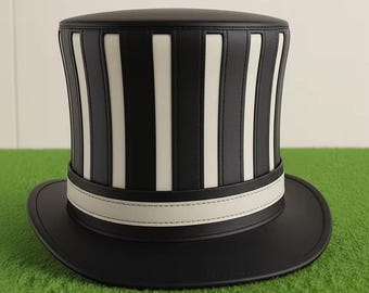 Handmade Leather Steampunk Top Hat, Black White Stripe Victorian Gothic Cosplay