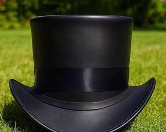 Genuine Leather Top Hat: Handmade Victorian Steampunk Gothic Cosplay Magician Accessory