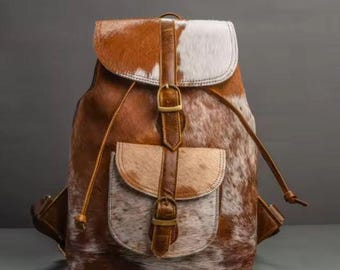 Cowhide Leather Backpack Purse | Genuine Hair On Hide Rucksack, Western Boho Travel Bag