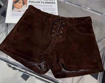 Brown Suede Lace-Up High Waist Shorts – Vintage Western Festival Style