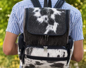 Handmade Cowhide Leather Backpack: Genuine Hair On Hide Western Travel Bag