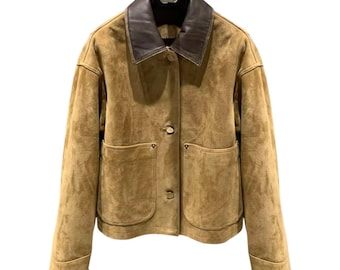 Women's Brown Suede Leather Jacket: Vintage Oversized Western Style Coat