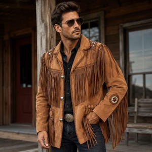 Men’s Western Fringe Leather Jacket Native American Suede Coat Cowboy Tassel Jacket Vintage Boho Biker Handmade Festival Wear