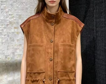 Women's Genuine Suede Leather Vest: Vintage Western Boho Motorcycle Gilet