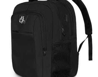 Black Laptop Backpack 15.6 Inch, Waterproof Travel, USB Charging, College School Work Bag