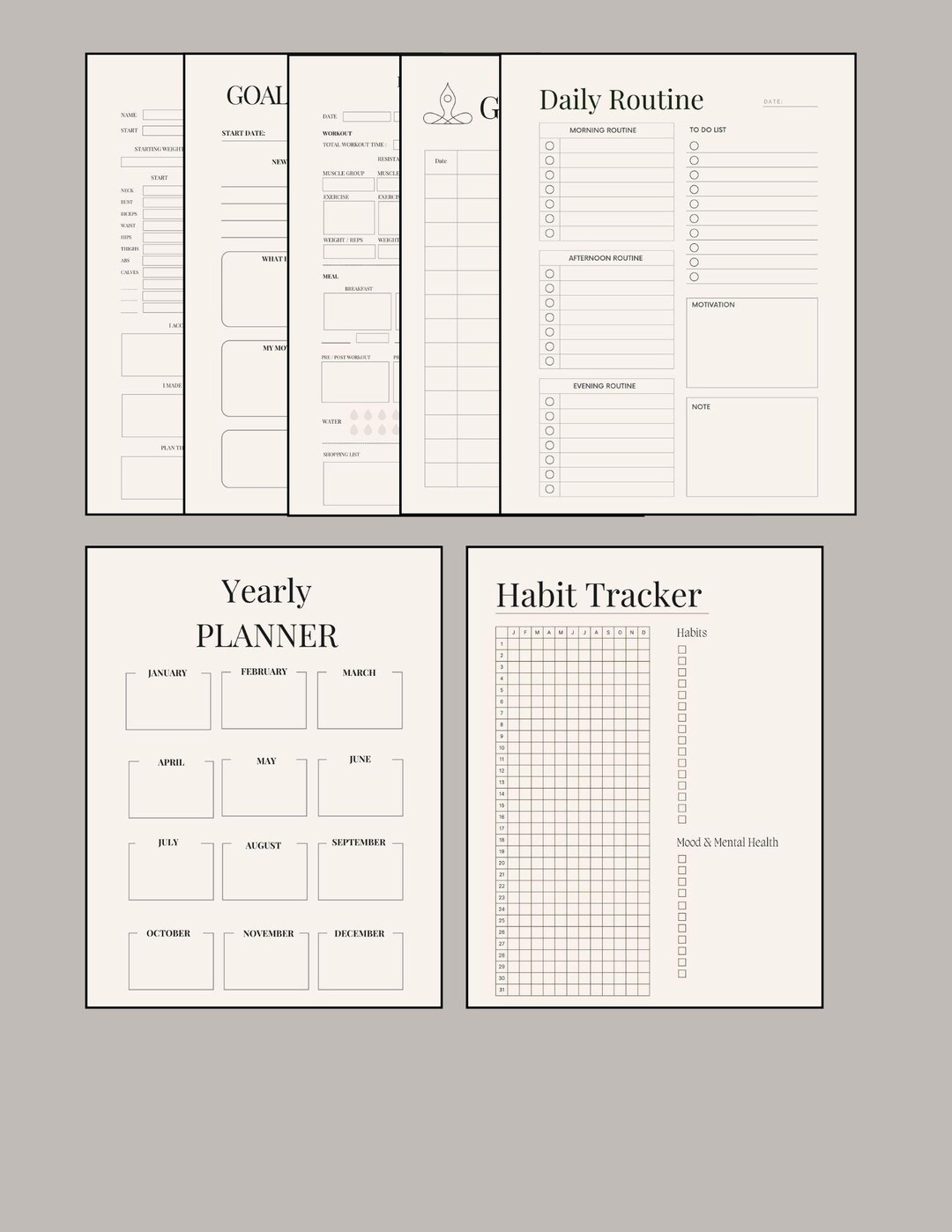 Minimal Beige Planner Printable Bundle | Weekly Daily Yearly | Habit ...