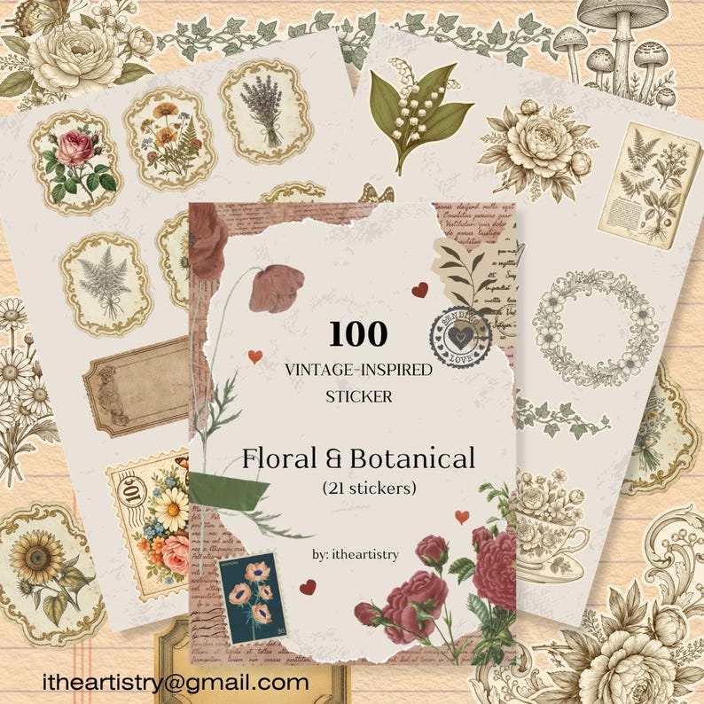 Vintage Floral & Botanical Sticker Bundle | Printable Journal Stickers ...