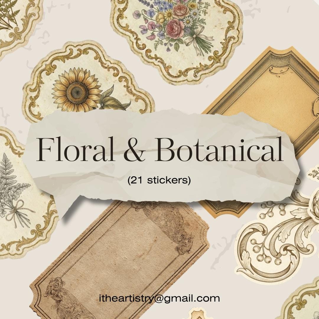 Vintage Floral & Botanical Sticker Bundle | Printable Journal Stickers ...