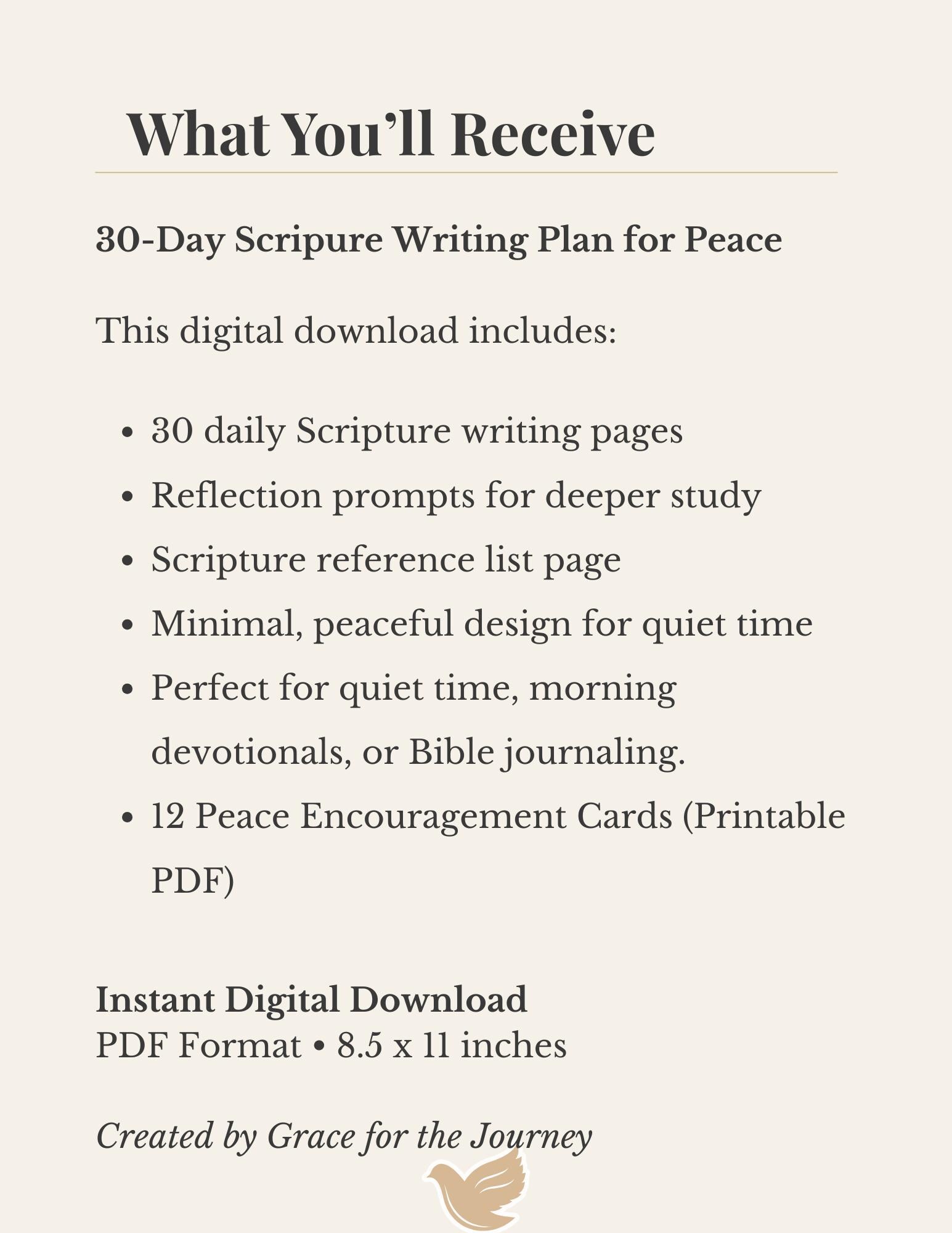 30 Day Scripture Writing Plan for Peace Printable, Christian Journal ...
