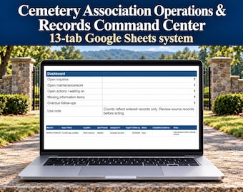 Cemetery Association Records and Operations Google Sheets Template | Plot, Interment, Maintenance & Follow-Up Tracker