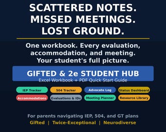 IEP Planner for Gifted and 2e Students | 504 Plan, Evaluation, Accommodation and School Meeting Tracker