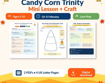 Mini-Lektion „Trinität mit Zuckermais“ + Bastelvorlage zum Ausdrucken | Herbstliche Bibelaktivität für den Sonntagsschulunterricht | Christliche Halloween-Kinder (PDF)