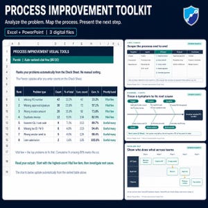 Process Improvement Toolkit | Excel & PowerPoint Templates | Pareto, SIPOC, Fishbone and VSM