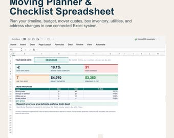 Moving Planner & Checklist Spreadsheet | Budget, Timeline and Box Inventory
