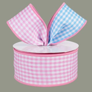 Nastro a quadretti Vichy bifacciale da 2,5" x 10 iarde: rosa e blu