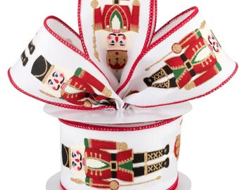 Traditional Nutcracker Christmas Wired Ribbon, Red Green Gold, 2.5" x 10 Yards