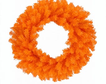 Vibrant Orange Pine Wreath, Artificial Fall Front Door Décor, 24"