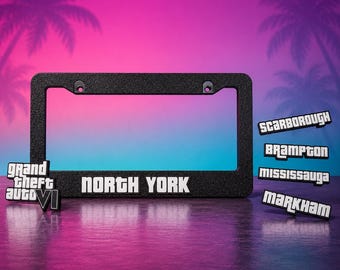 Custom GTA Inspired License Plate Frame, 3D Printed Personalized City Car Plate Cover, Black White Game Style Auto Accessory