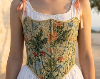 Floral Corset Top | Vintage Cottagecore Style |  Fishbone Bra with Adjustable Shoulder Straps