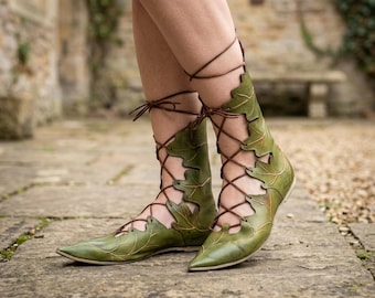 Cosplay elfenschoenen | Laarzen met renaissancebladpatroon | Schoenen met spitse neus voor dames