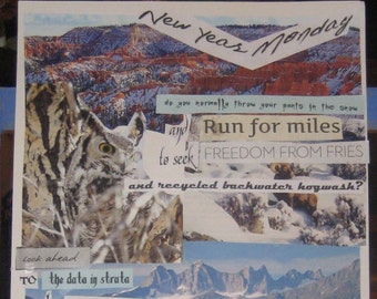 New Year Monday  an Original Signed Poetry and Paper Collage Wall Art