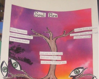 Soul Fire an Original Signed Poetry and Paper Collage Wall Art