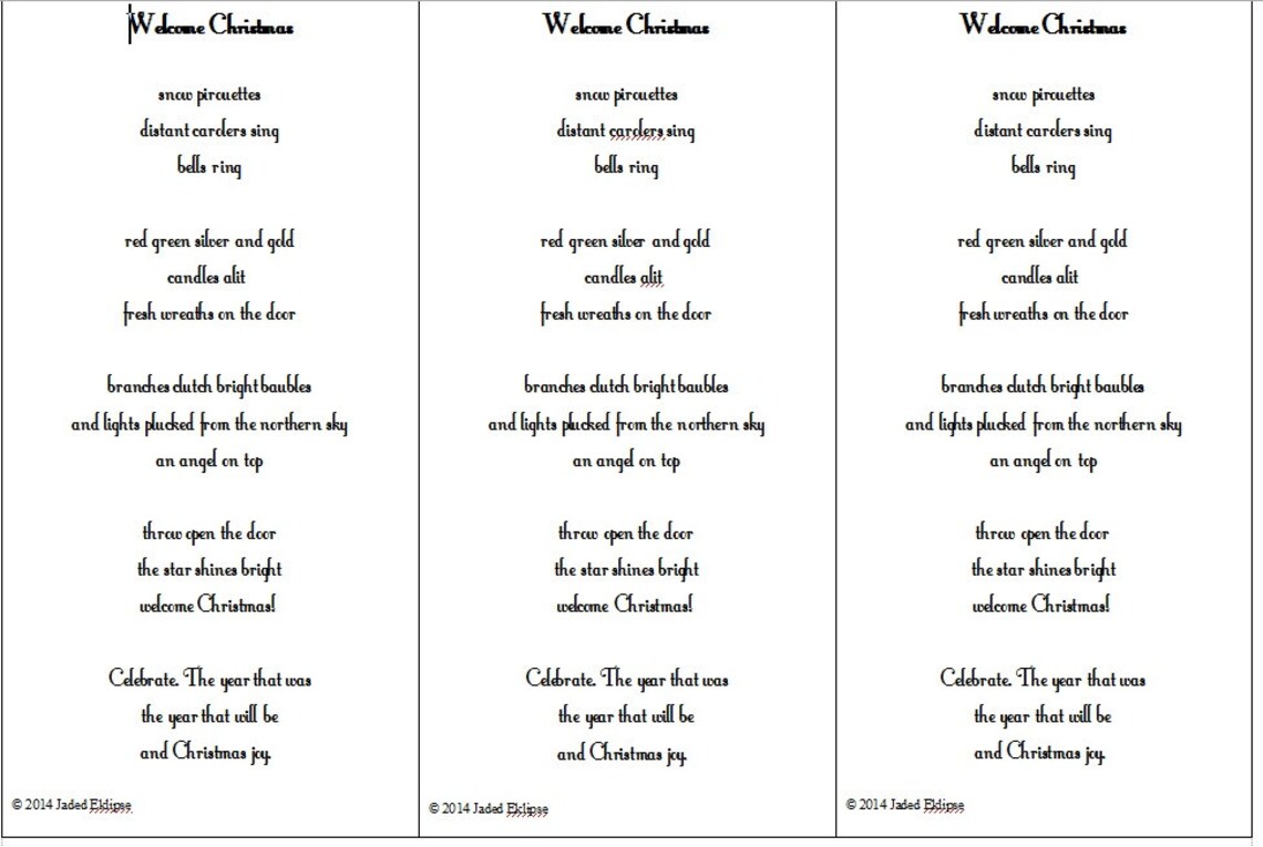 Welcome Christmas a Christmas Poem For Christmas Cards or to | Etsy