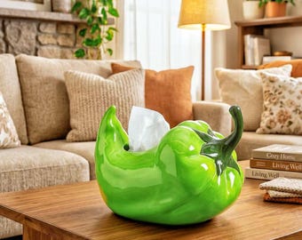 Green Pepper Tissue Box Cover | Realistic Vegetable Home Decor, Quirky Kitchen Accent