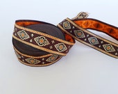 25mm-1 inches exotic ethnic brown and orange jacquard ribbon, woven jacquard trim in brown color by the meter
