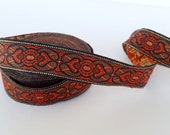 25mm-1 inches orange brown jacquard ribbon, ethnic trim, oriental jacquard woven, embroider border, woven fabric trim