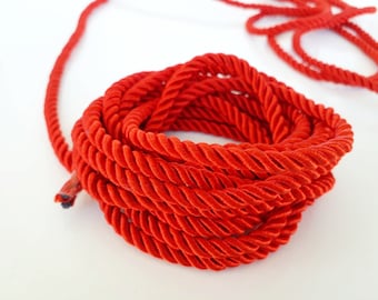 5mm 3 ply  red twisted cord, Decorative rope, Upholstery, edging, trimming, bondage rope by the meter- 2 meters (2.2 yards)