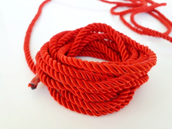 5mm 3 ply red twisted cord, Decorative rope, Upholstery, edging, trimming,  bondage rope by the meter- 2 meters (2.2 yards)