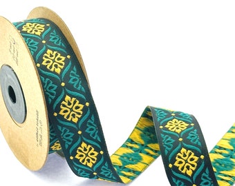 25mm-1 inches yellow&green jacquard ribbon, ethnic trim, oriental jacquard woven, embroider border, woven fabric trim
