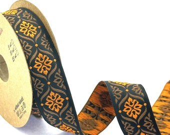 25mm-1 inches orange&brown jacquard ribbon, ethnic trim, oriental jacquard woven, embroider border, woven fabric trim