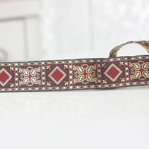 50mm (2 inches)  geometric patterns woven, diamond pattern trim, burgundy and gold&black ribbon, oriental jacquard trim by the yard