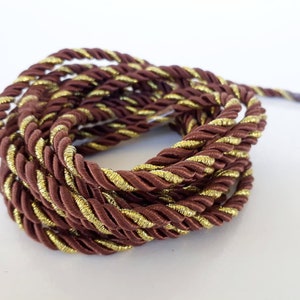5 mm 3 ply brown and gold twist rope , Satin Twisted cord, curtain twist cord, twisted cord rope- 3 meters
