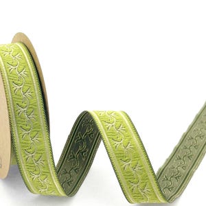 22 mm_ 0.86 inch green&gold ivy Jacquard ribbon, gold floral costume trim, sewing trim with ribbon