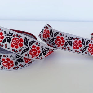 25 mm - 1 inch Flower Jacquard Ribbon Geometric Woven Trim Border Embroidered Ribbon Sewing Trim Craft Ribbon Jacquard Trim, Jacquard trim